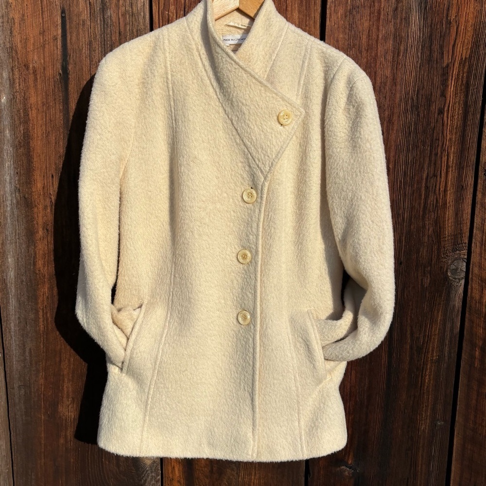 Vintage Wool Women's Coat Cream Color Label: International Scene Size M - Picture 7 of 13